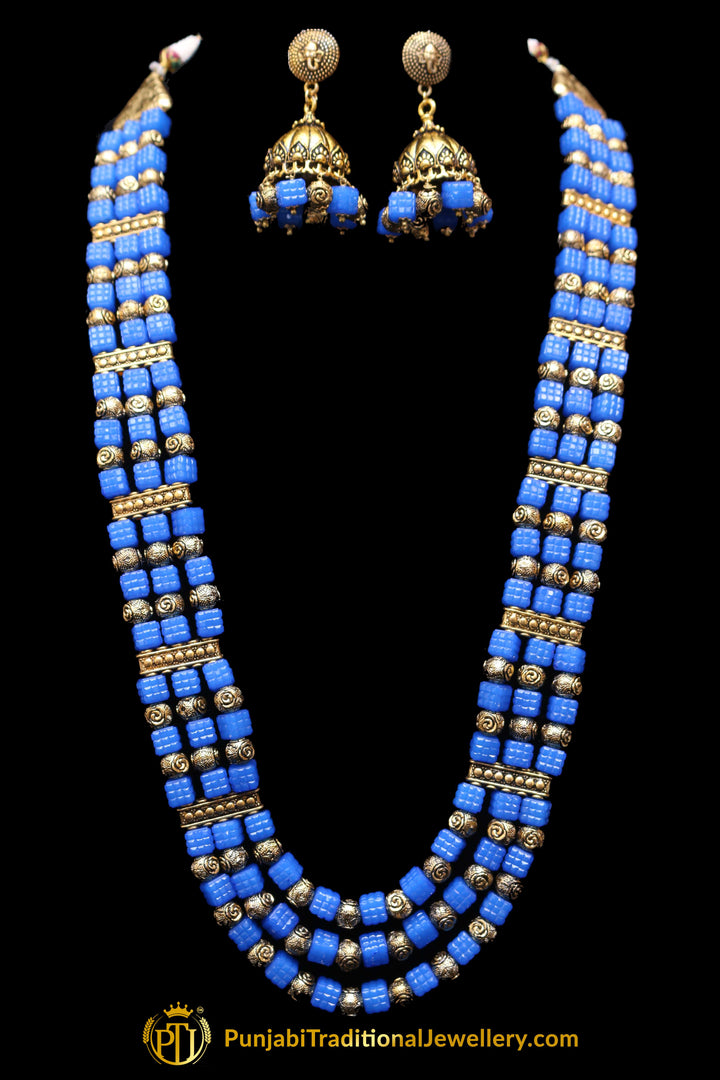 Blue Antique Gold Necklace Set By Punjabi Traditional Jewellery