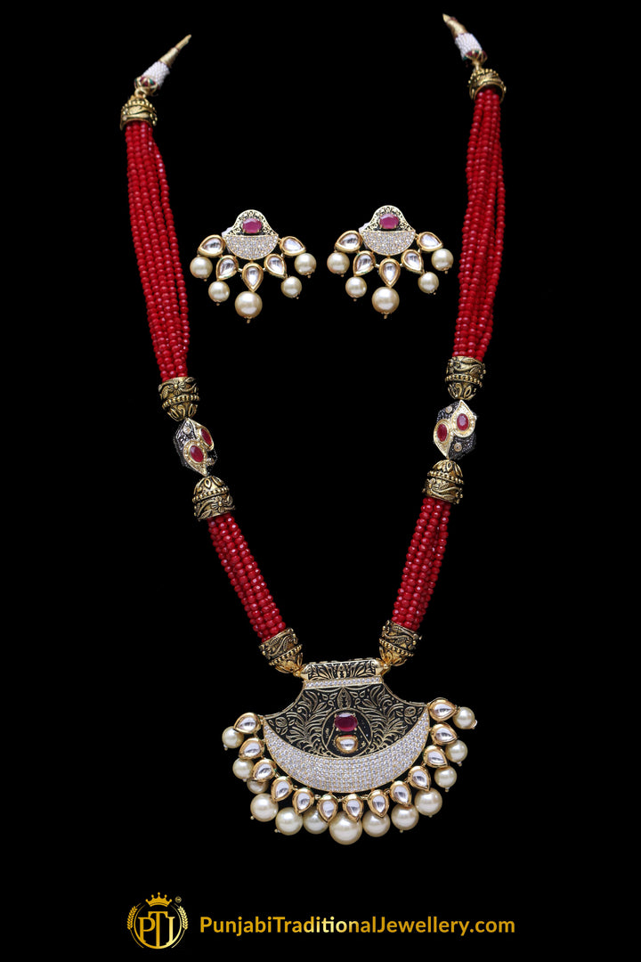 Red Kundan Meena Necklace Set By Punjabi Taditional Jewellery