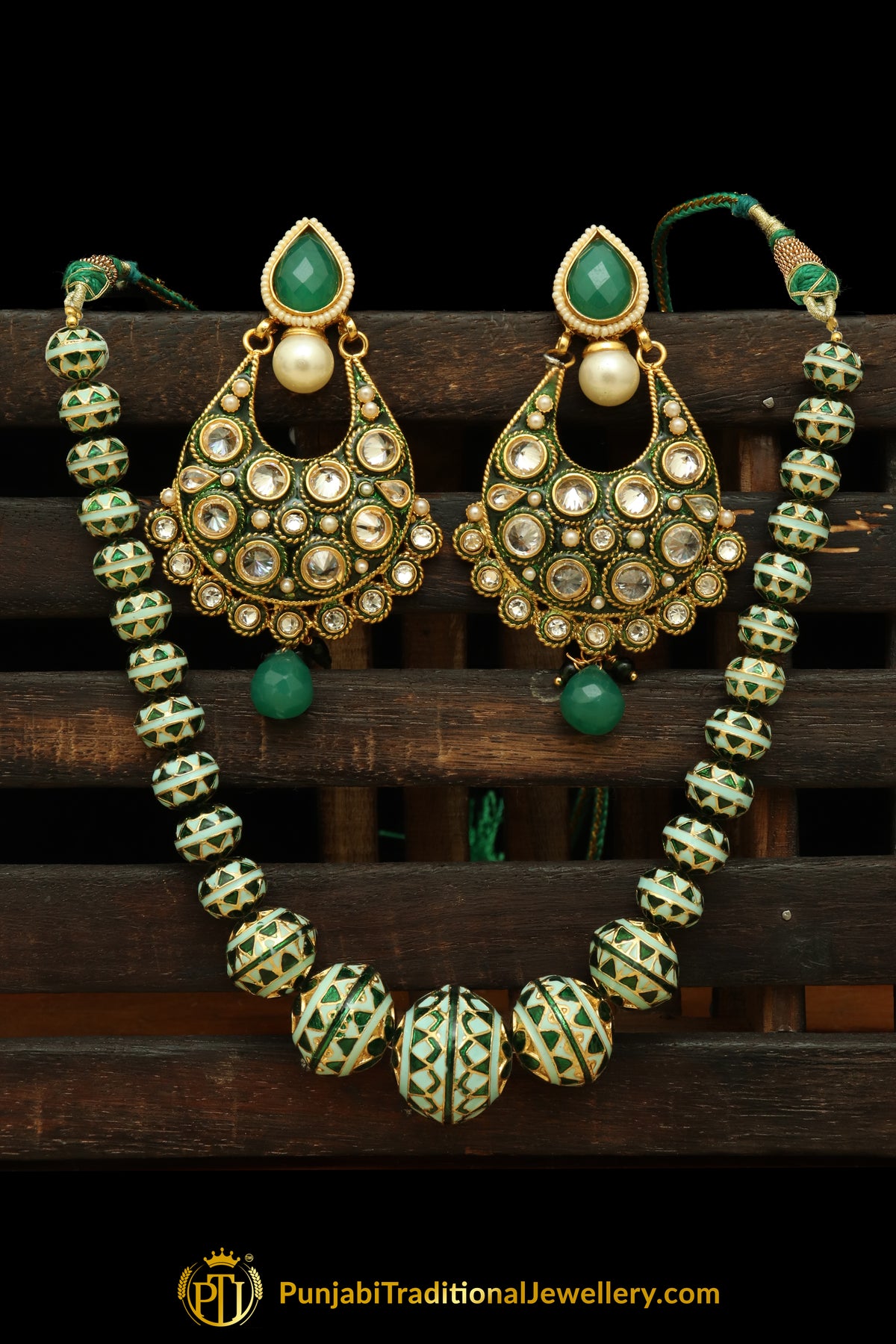 Green & Firozi Jodha Mala Necklace Set By Punjabi Traditional Jewellery