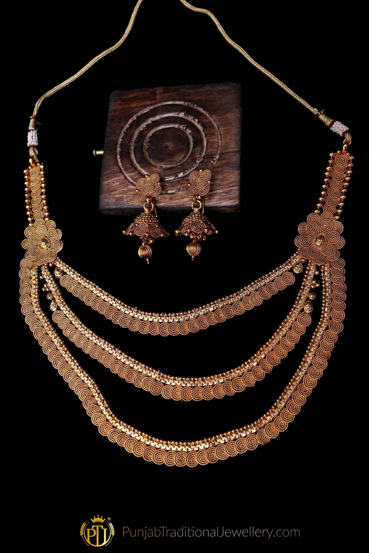 Antique Gold Necklace Set By Punjabi Traditional Jewellery