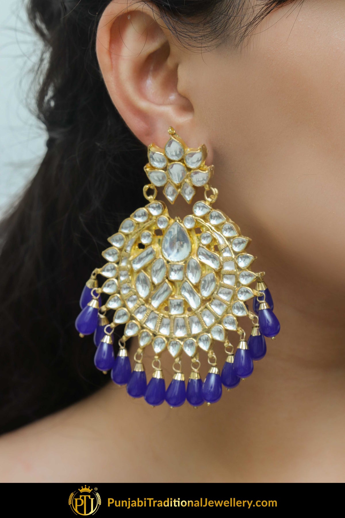 Barzah Blue Kundan Earring Tikka Set | Punjabi Traditional Jewellery