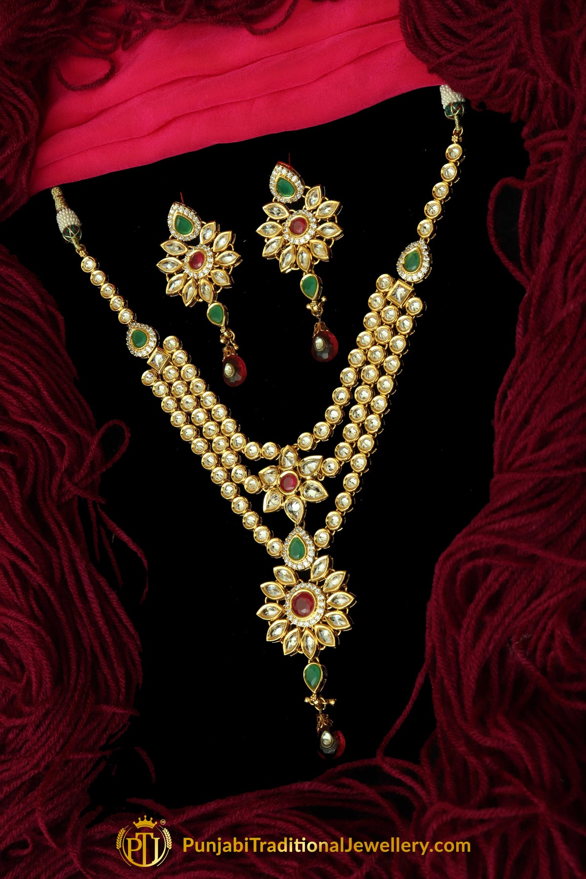 Rubby Panna Polki Necklace Set By Punjabi Traditional Jewellery