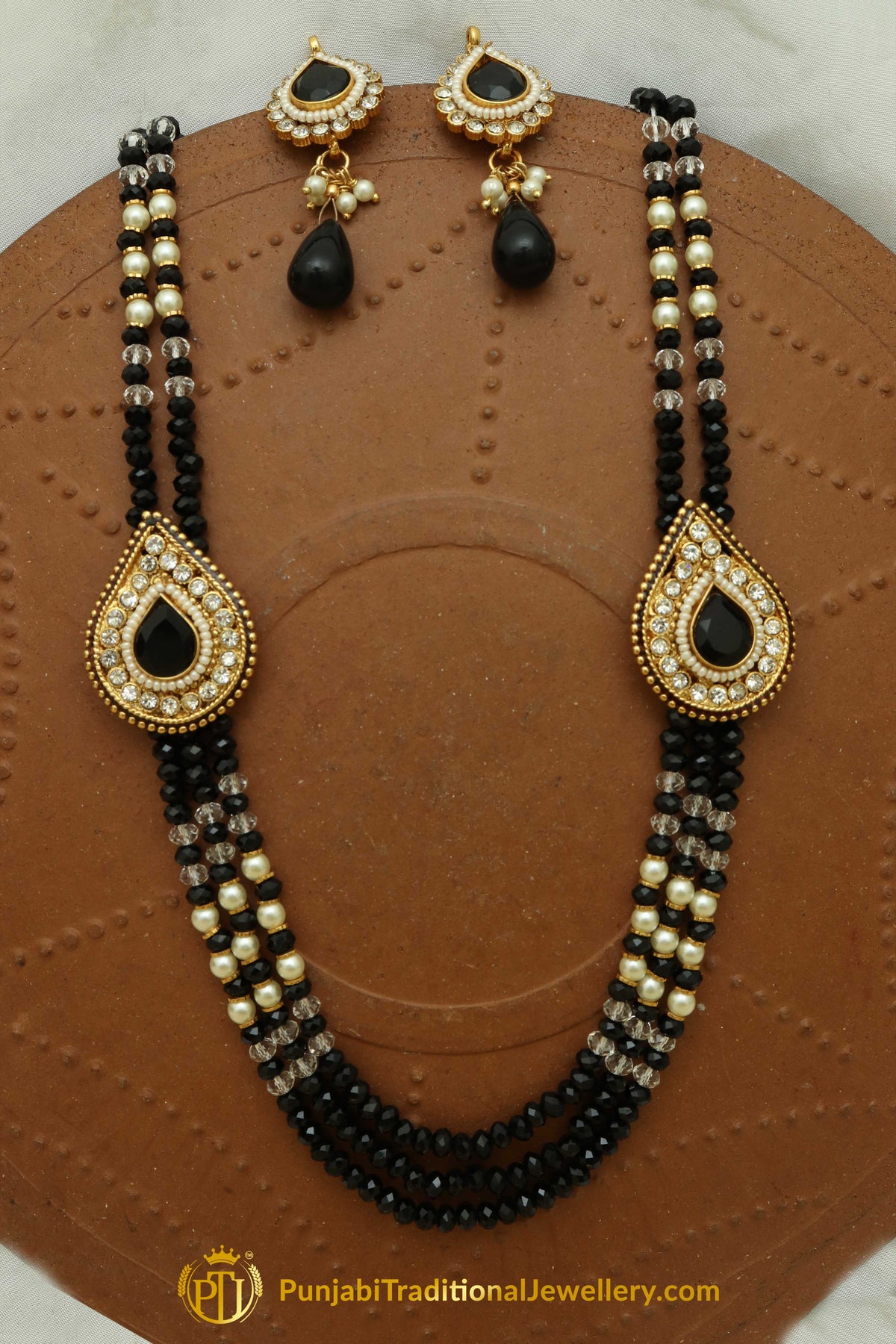 Black Jodha Mala Necklace Set By Punjabi Traditional Jewellery