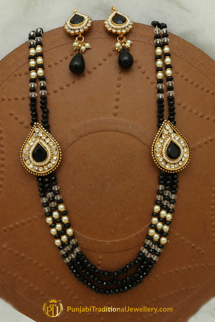 Black Jodha Mala Necklace Set By Punjabi Traditional Jewellery
