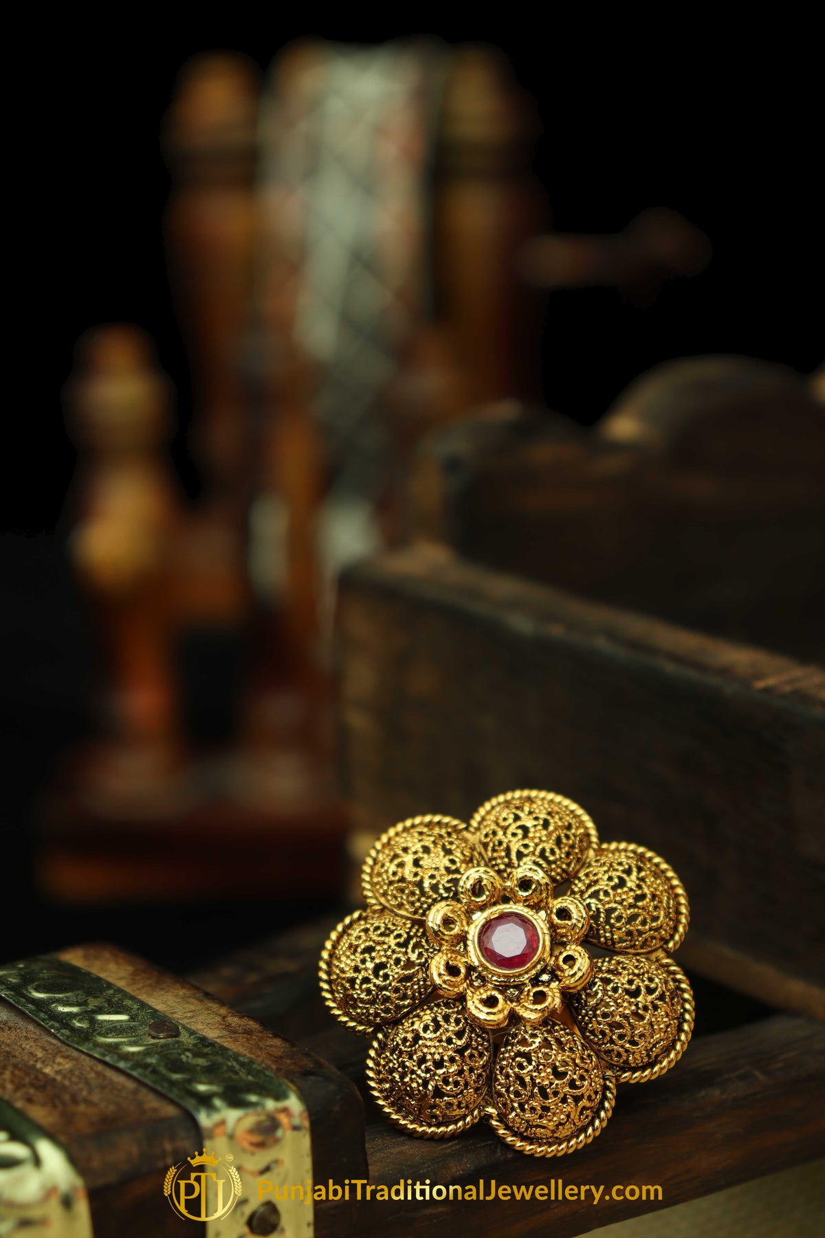 Red Antique Gold Ring By Punjabi Traditional Jewellery