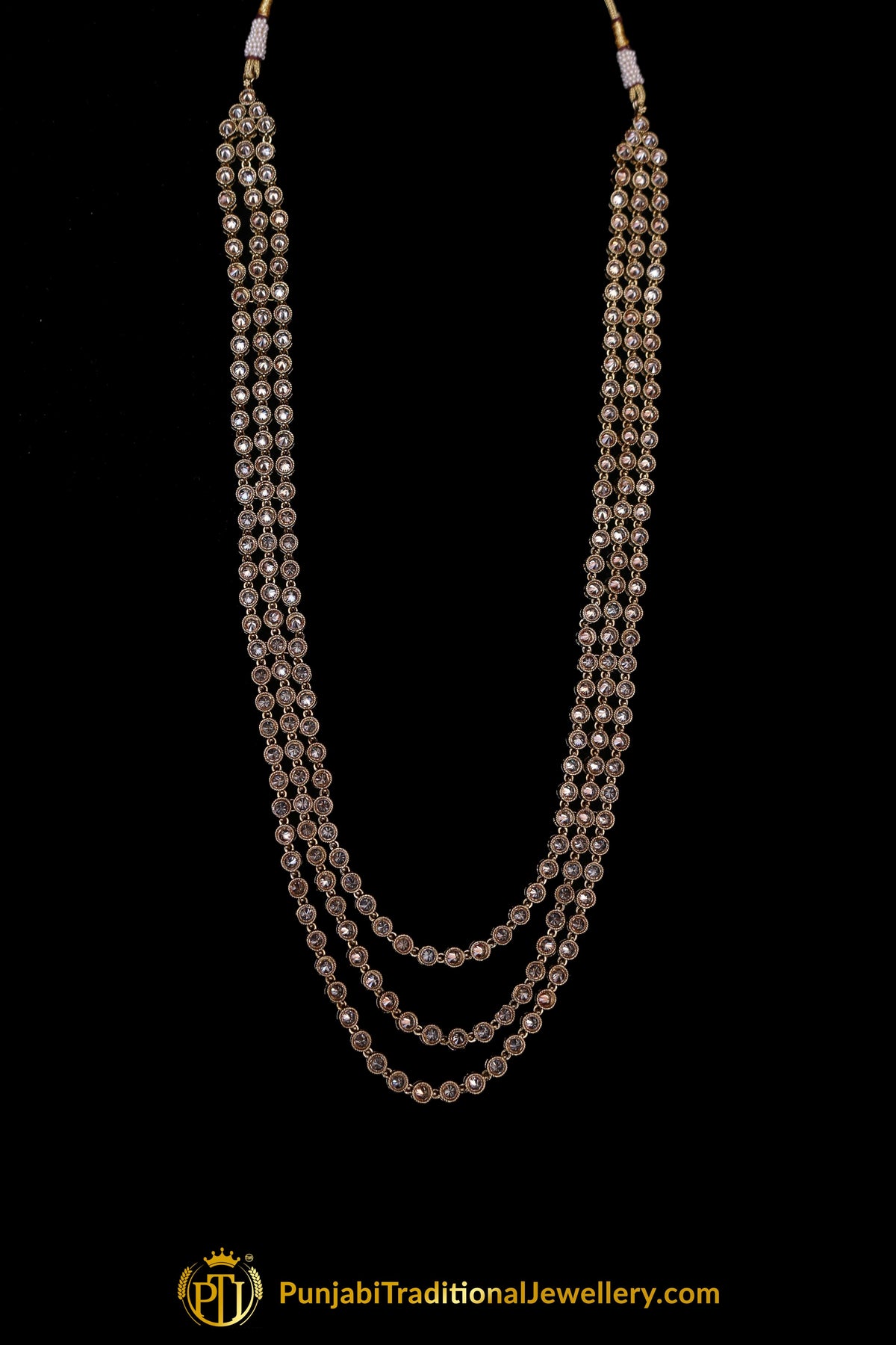 Golden Champagne Stone Necklace Set By Punjabi Traditional Jewellery