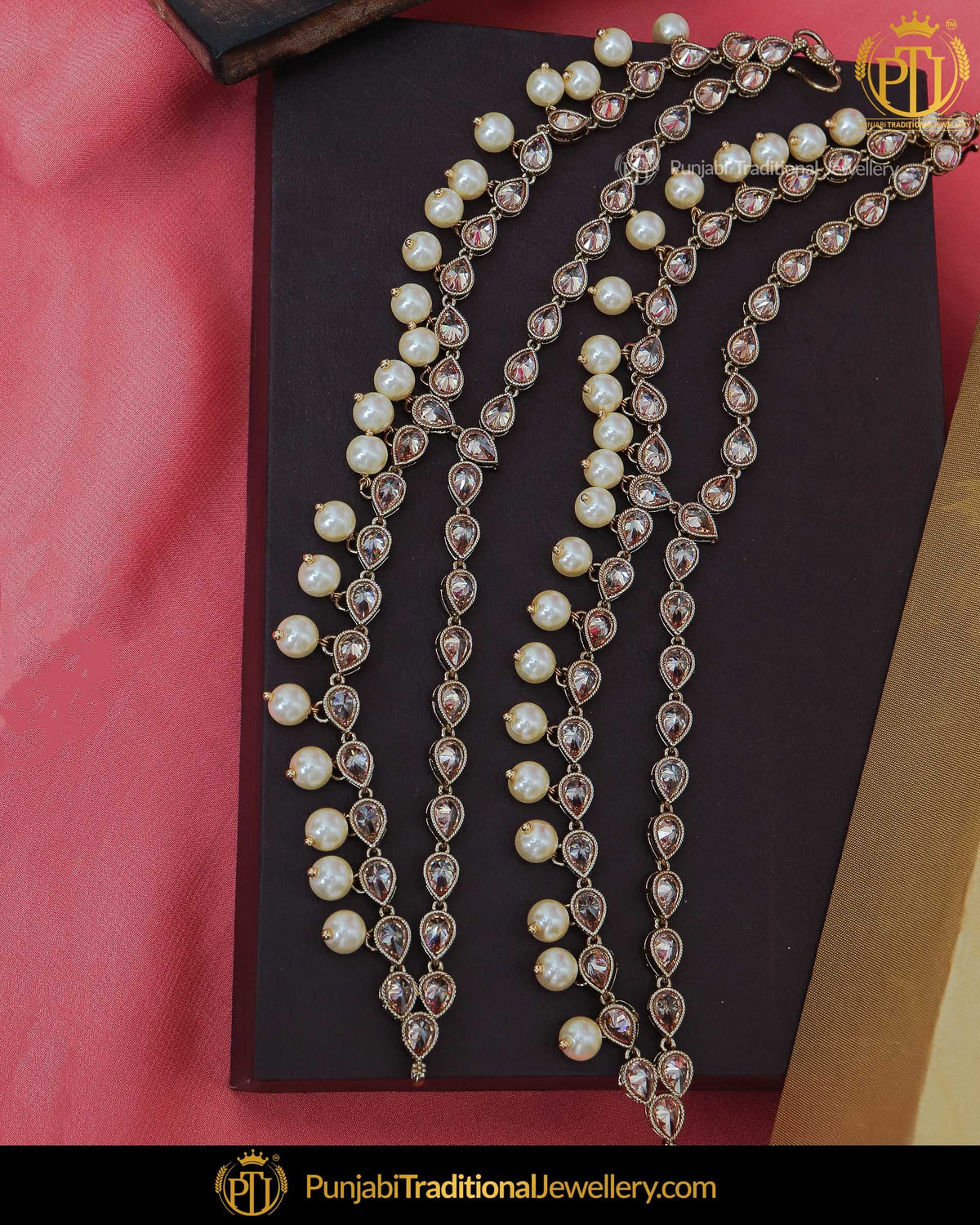 Gold Finished Champagne Stone Pearl Payal | Punjabi Traditional Jewellery Exclusive