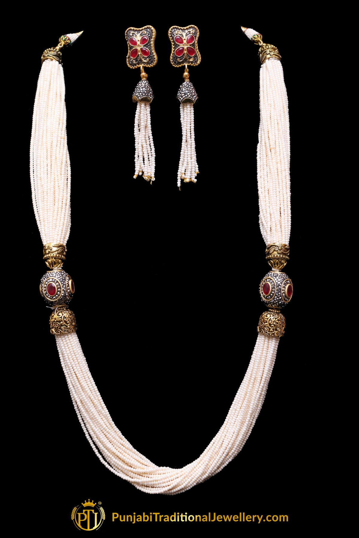 Red White Mala Necklace Set By Punjabi Traditional Jewellery