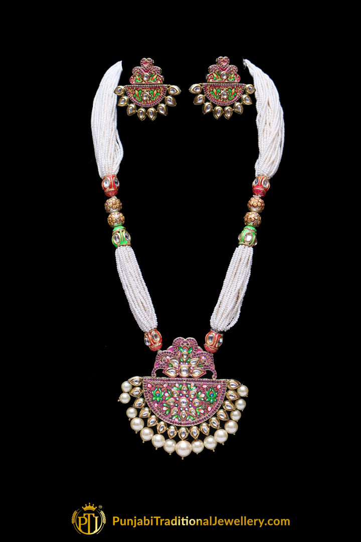 Red Green Kundan Pearl Meena Necklace Set By Punjabi Traditional Jewellery
