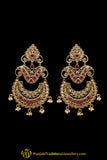 Maroon Polki Champagne Stone Earrings By Punjabi Traditional Jewellery