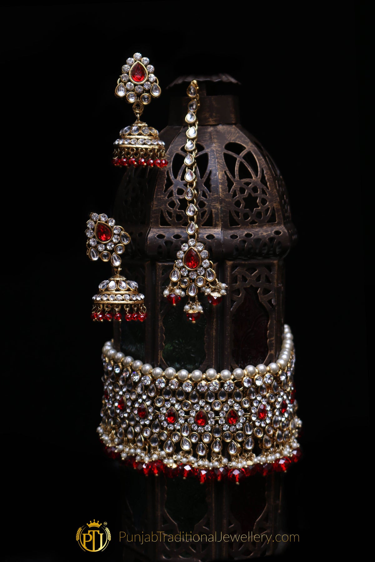 White Pearl Kundan Choker Necklace Set By Punjabi Traditional Jewellery