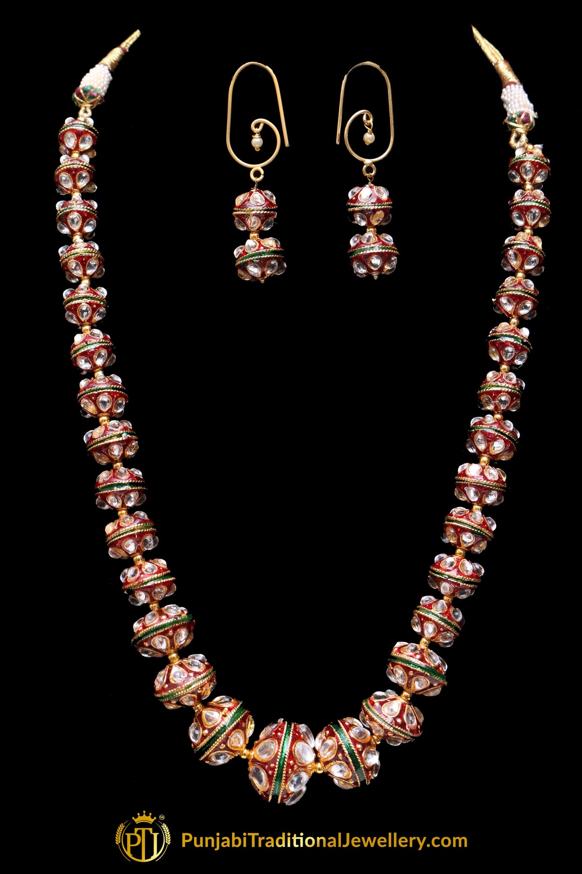 Red Kundan Mala Meena Necklace Set By Punjabi Taditional Jewellery