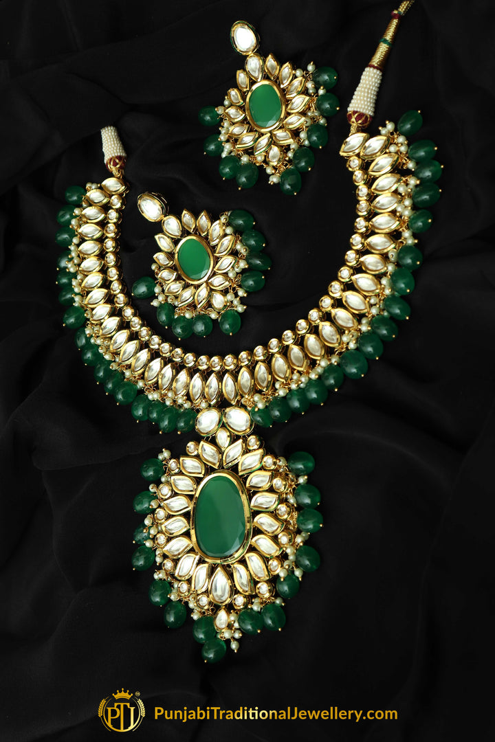 Green Kundan Necklace Set By Punjabi Taditional Jewellery