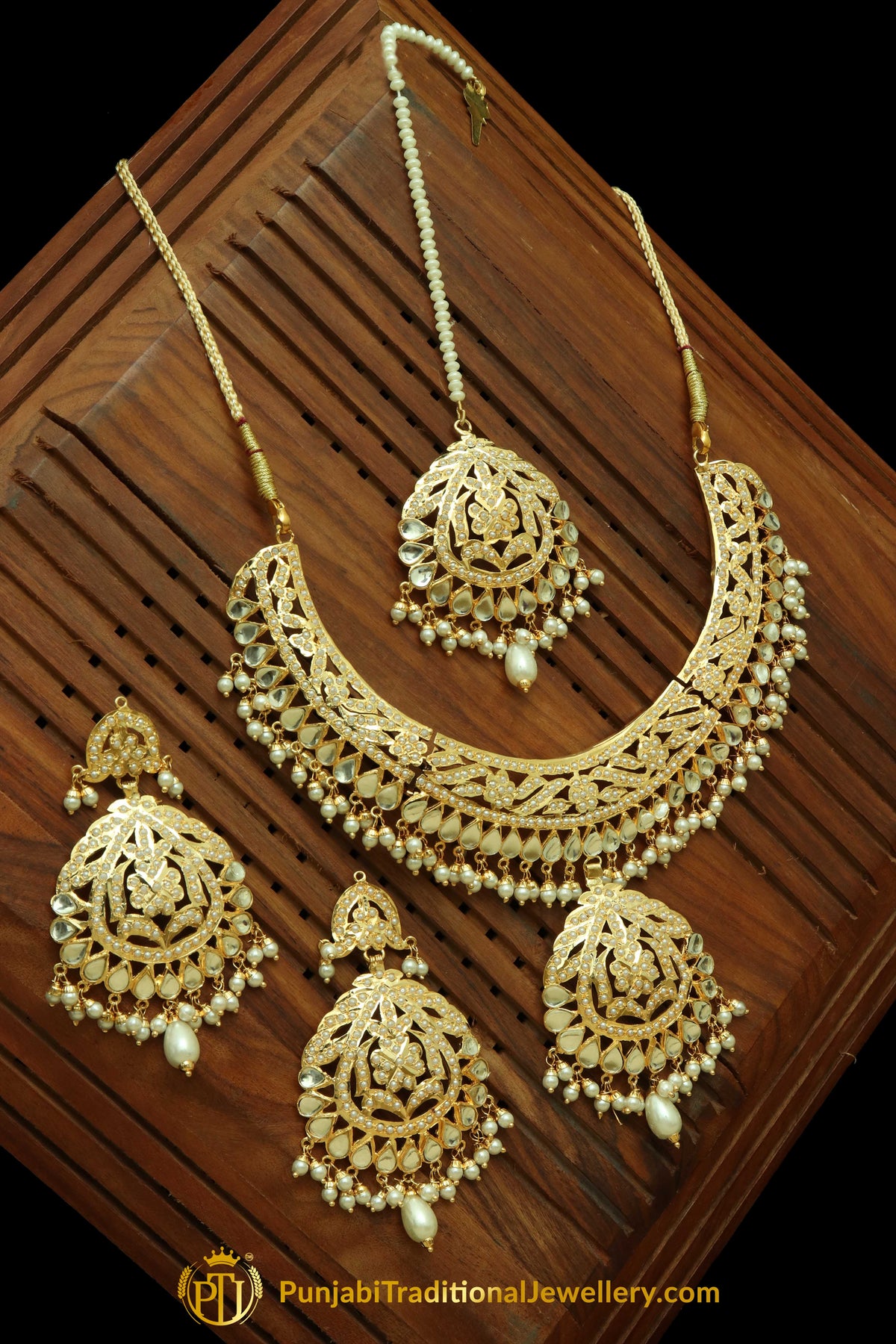 Kundan & Pearl Jadau Necklace Set By Punjabi Traditional Jewellery