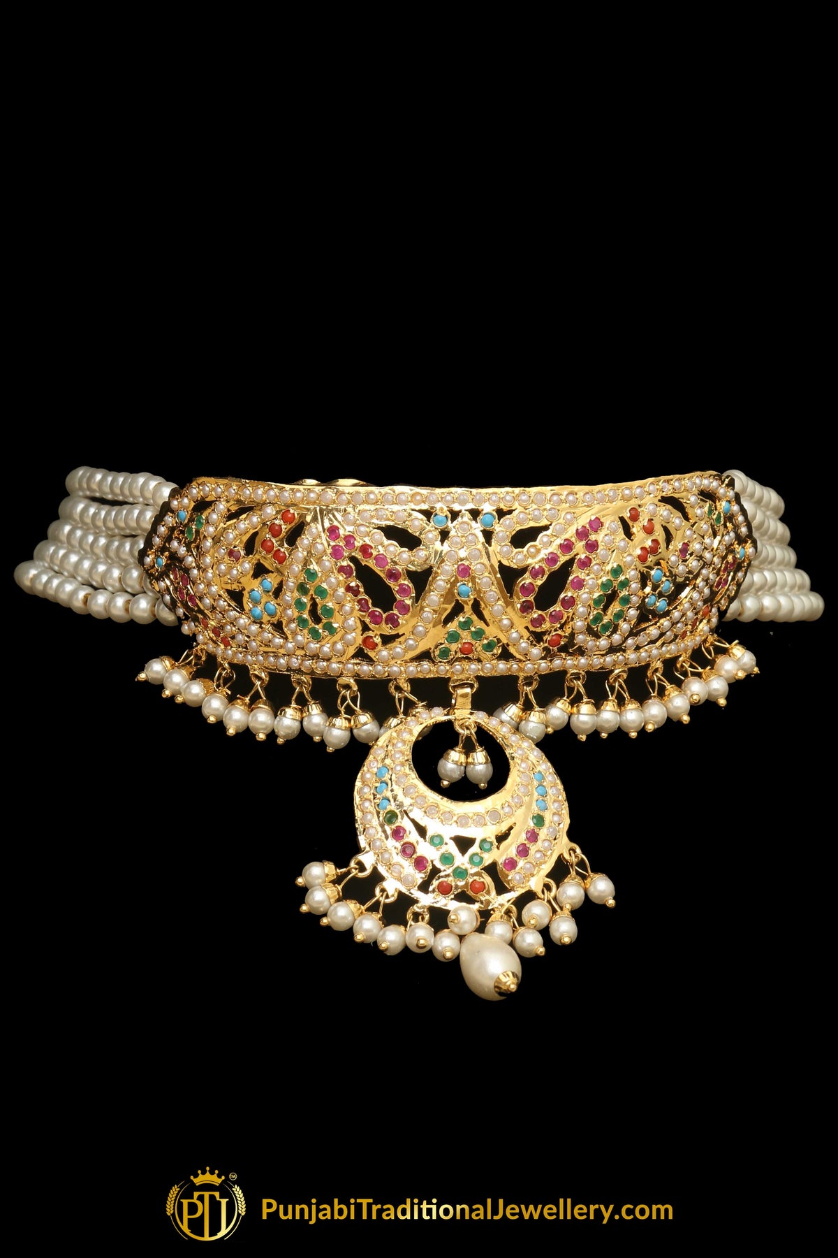 Multi Jadau Necklace Set By Punjabi Traditional Jewellery