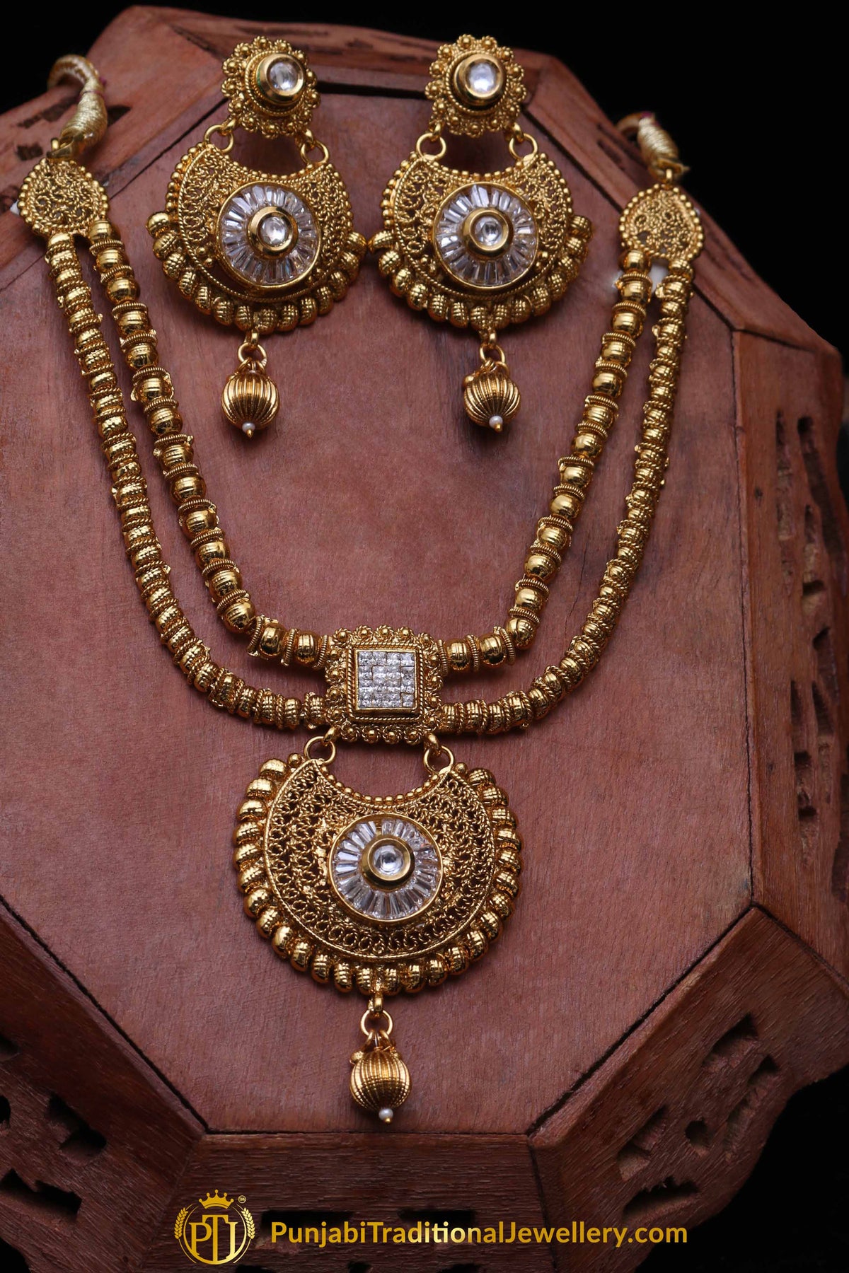 Moutjza Antique Gold Polki Necklace Set By Punjabi Traditional Jewellery