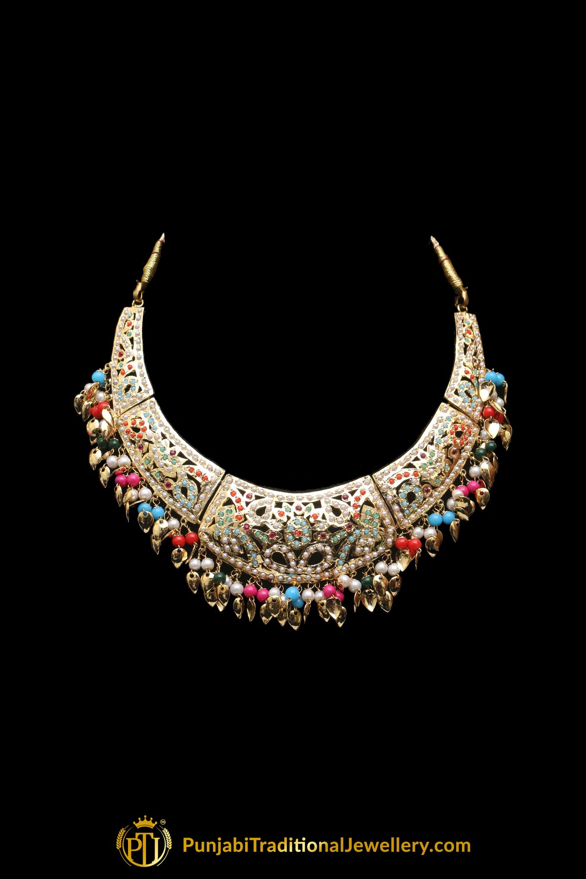 Multi Jadau Pippal Patti Necklace Set By Punjabi Traditional Jewellery