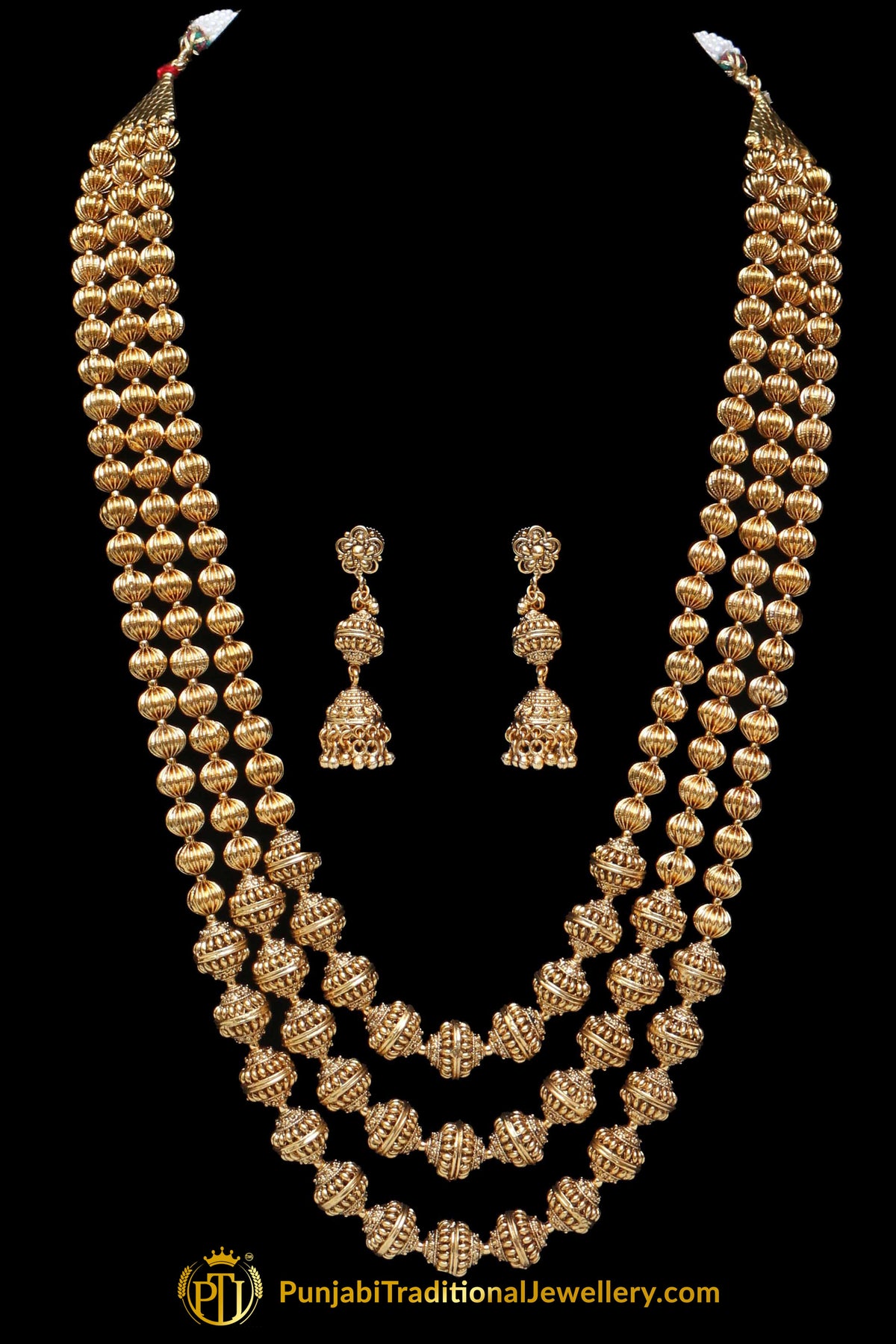 Golden Jodha Mala Necklace Set By Punjabi Traditional Jewellery