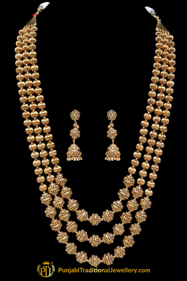 Golden Jodha Mala Necklace Set By Punjabi Traditional Jewellery