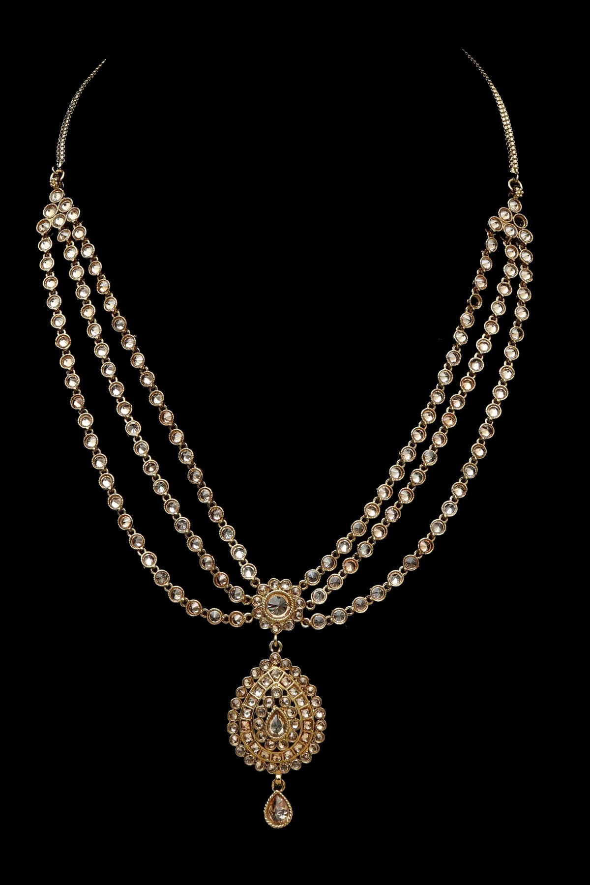 Golden Champagne Stone Necklace Set By Punjabi Traditional Jewellery