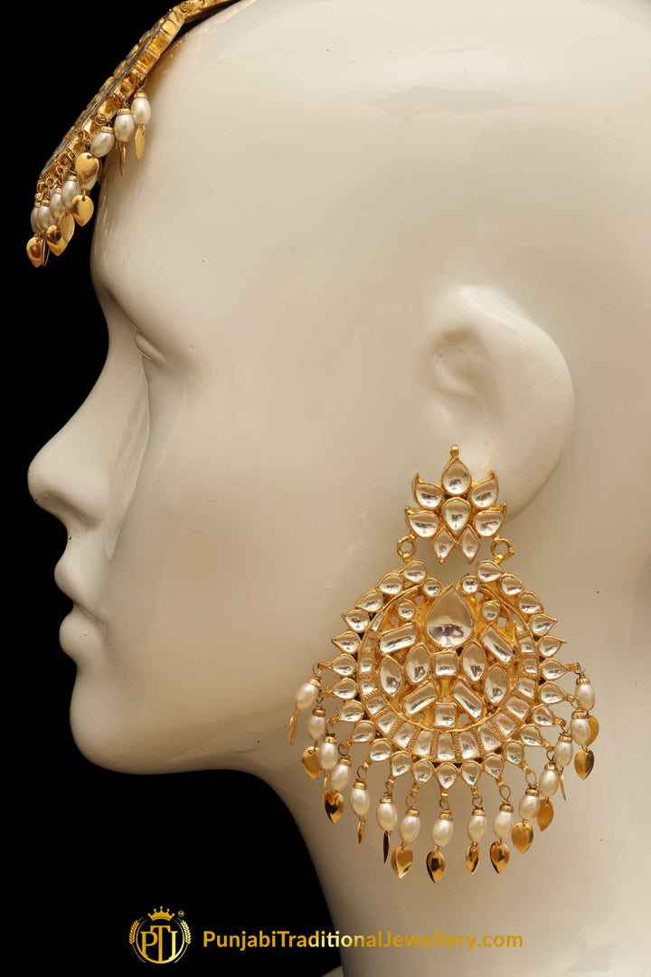 Golden Kundan Pippal Patti Earring Tikka Set | Punjabi Traditional Jewellery Exclusive