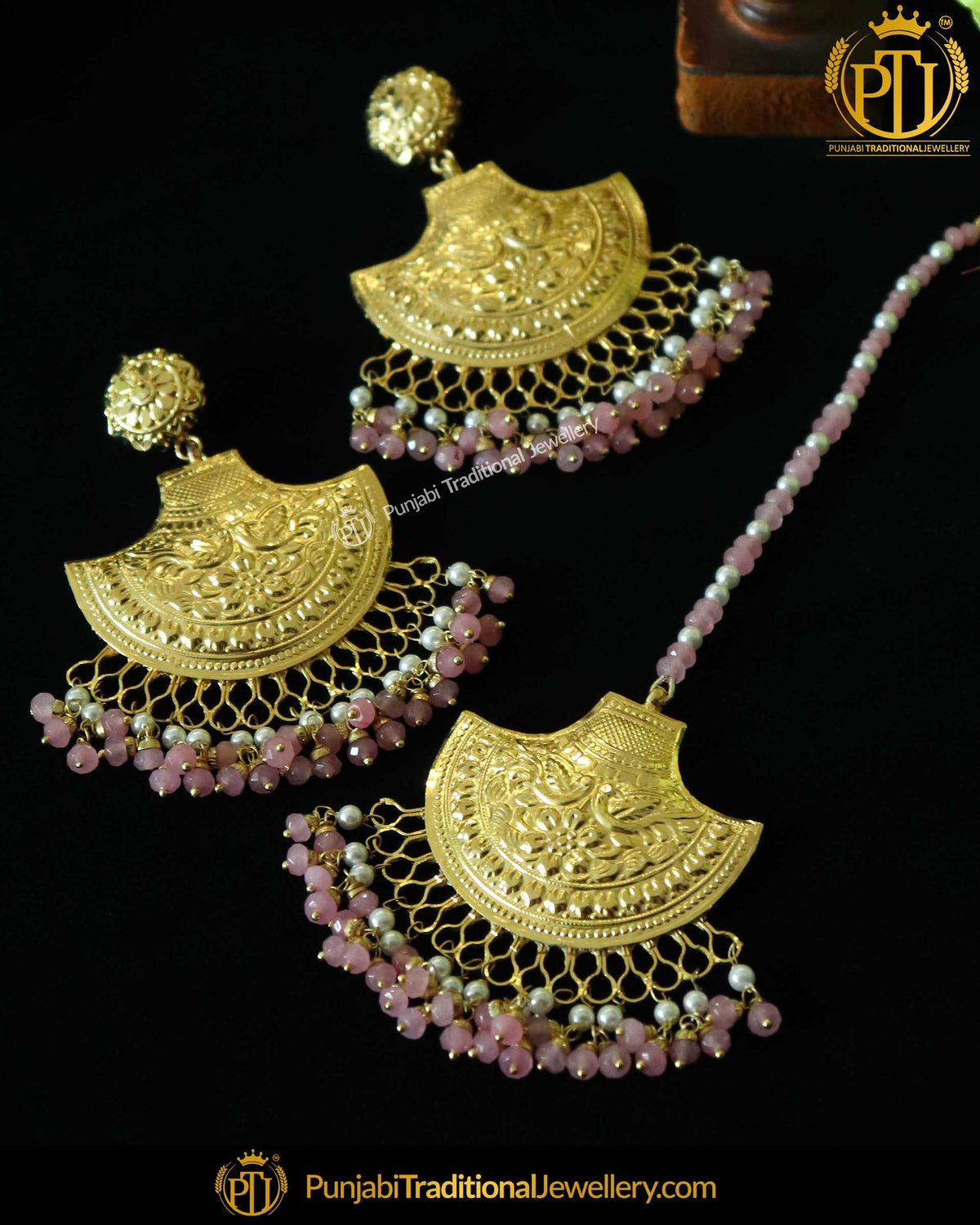 Pink Patra Earring Tikka Set | Punjabi Traditional Jewellery Exclusive