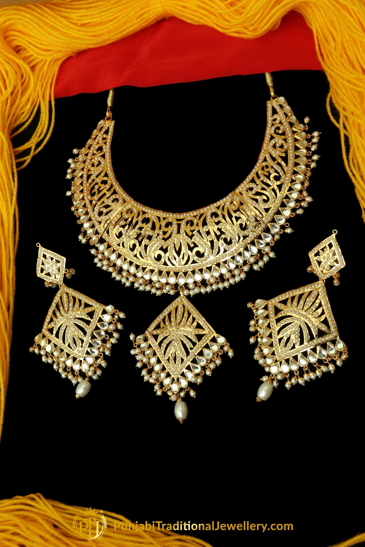 Kundan & Pearl Jadau Necklace Set By Punjabi Traditional Jewellery