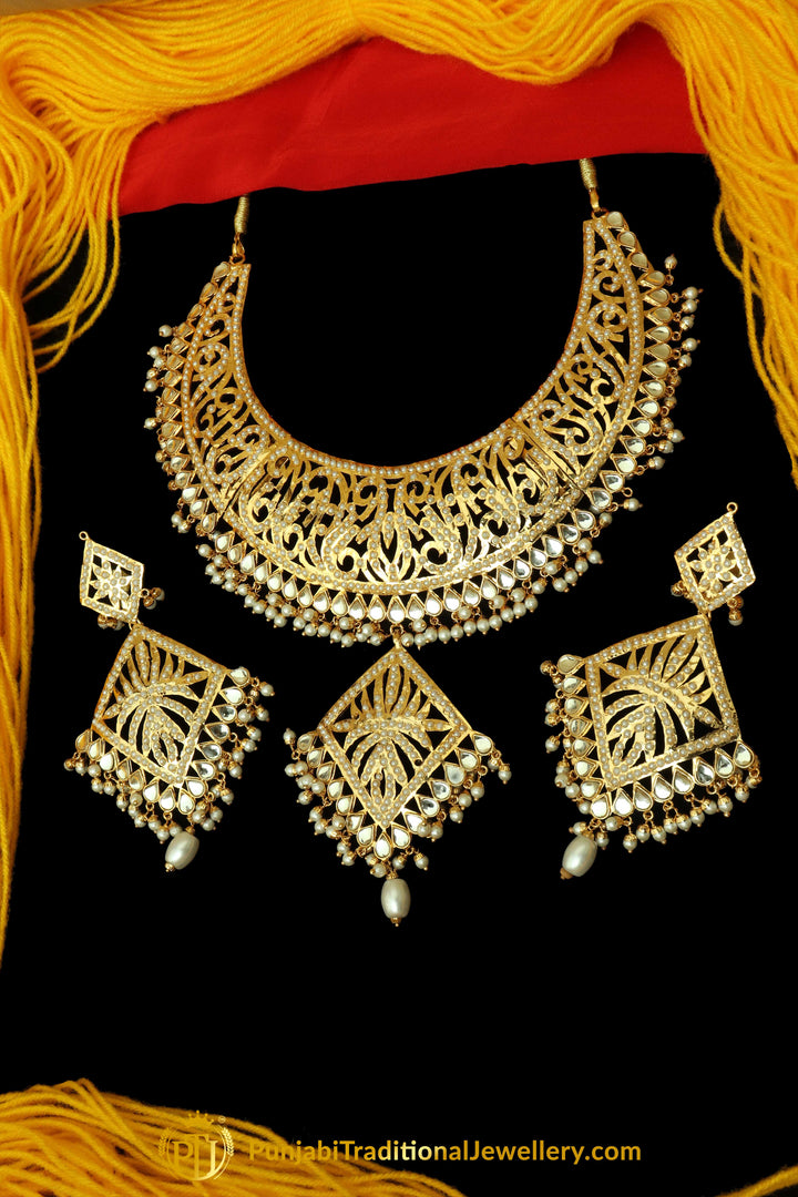 Kundan & Pearl Jadau Necklace Set By Punjabi Traditional Jewellery