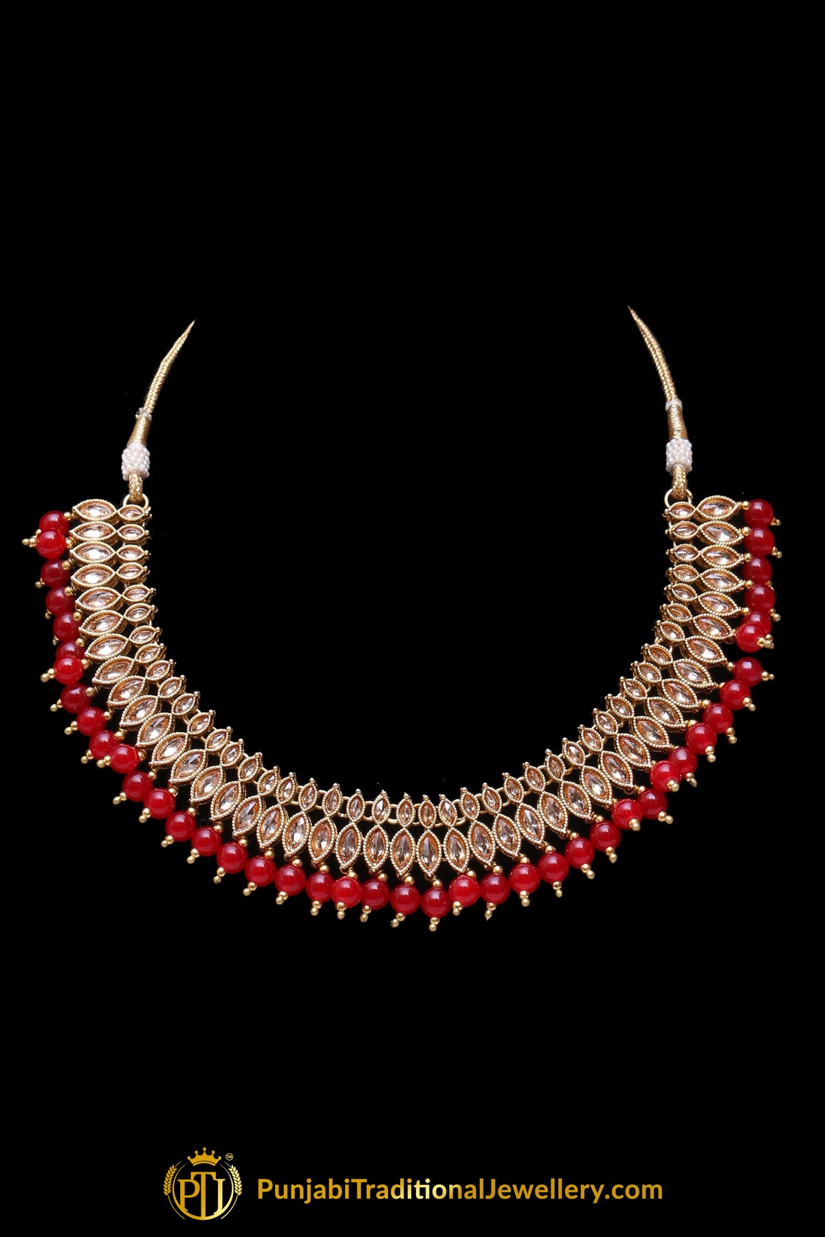 Red Champagne Stone Necklace Set By Punjabi Taditional Jewellery