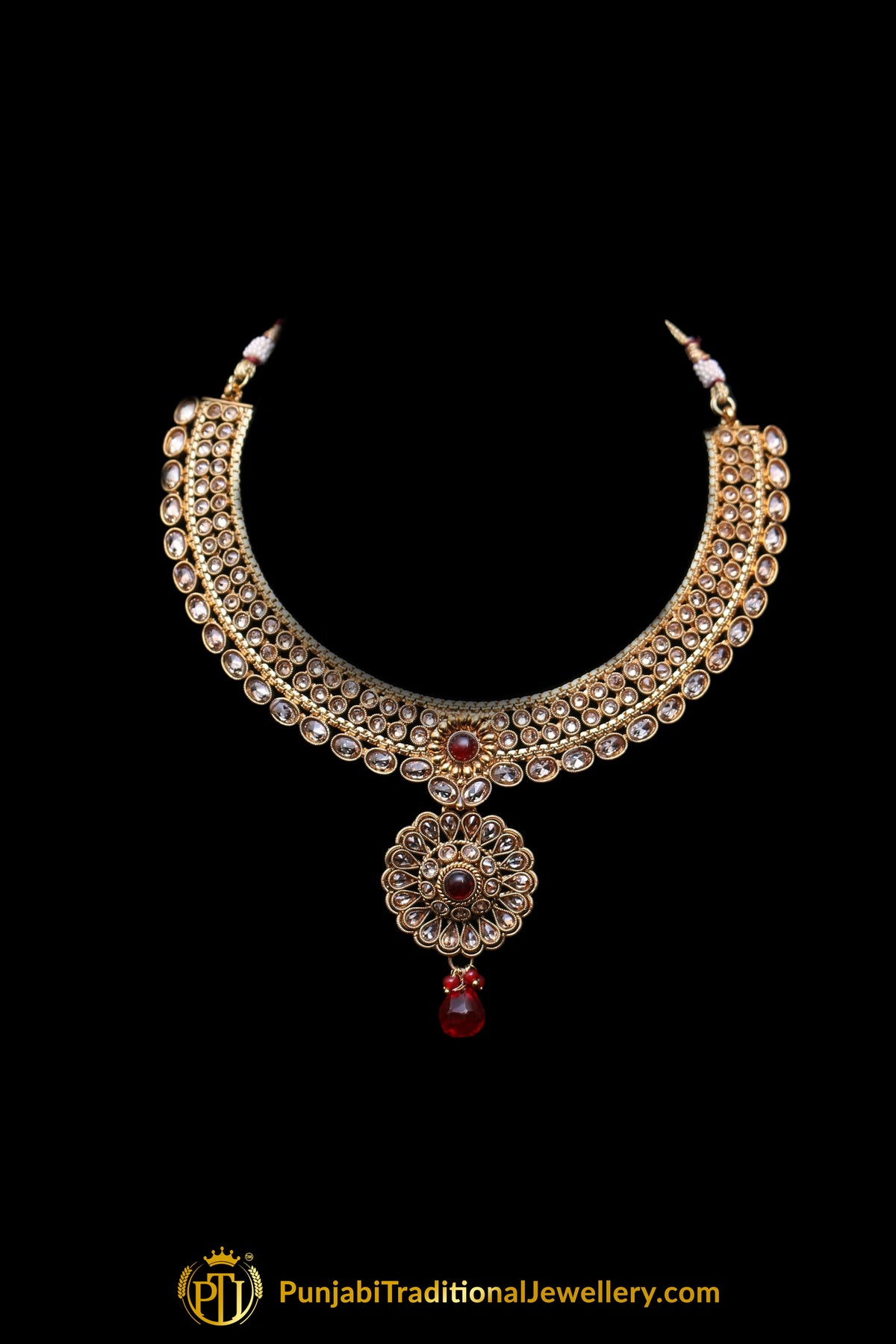 Antique Gold Rubby Necklace Set By Punjabi Traditional Jewellery