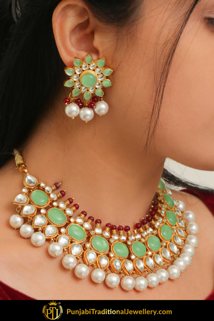 Adeena New Jade Rubby Pearl Kundan Necklace & Earring | Punjabi Traditional Jewellery Exclusive