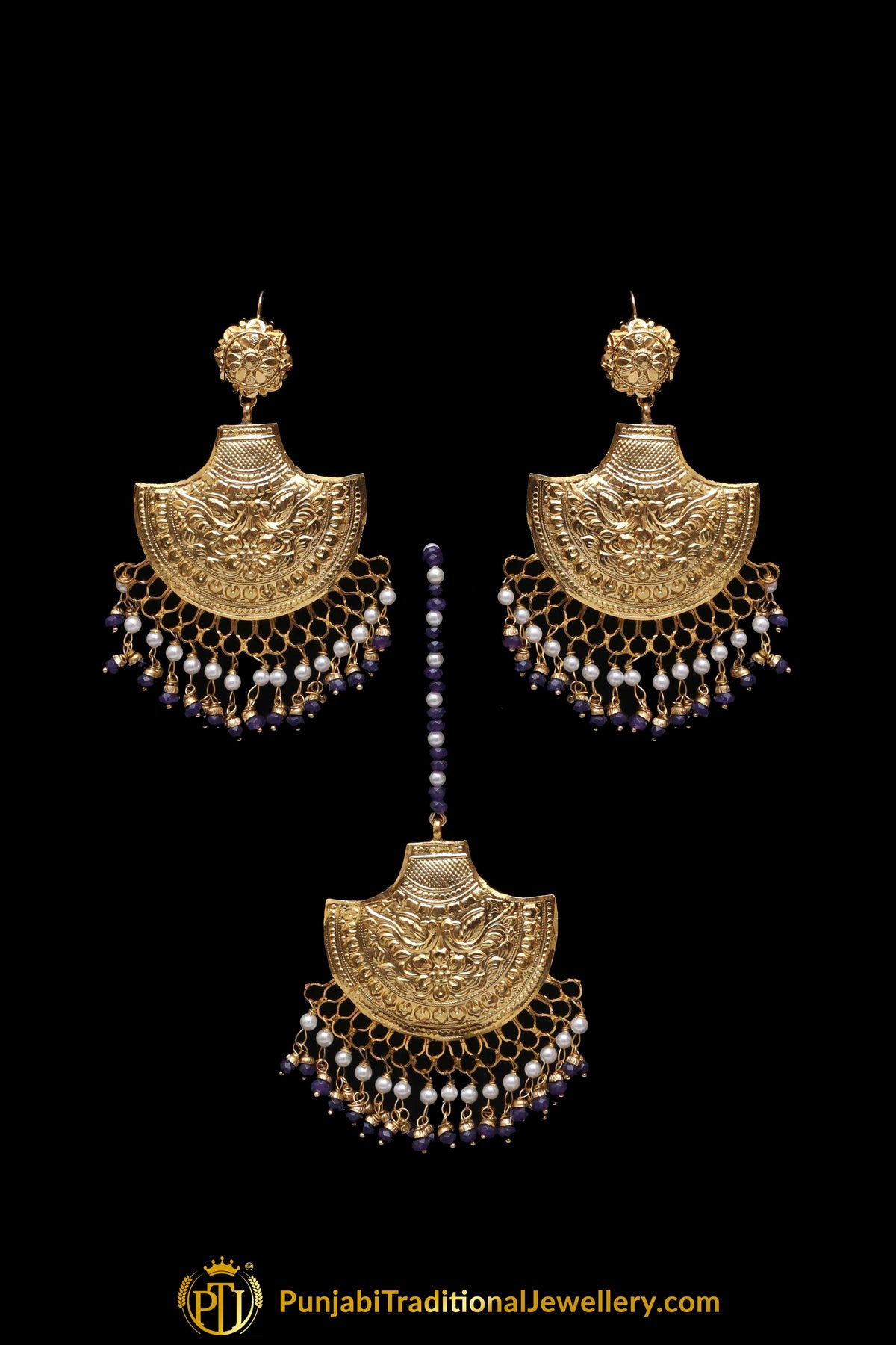 Gold Plated Earring Tikka Set By Punjabi Traditional Jewellery