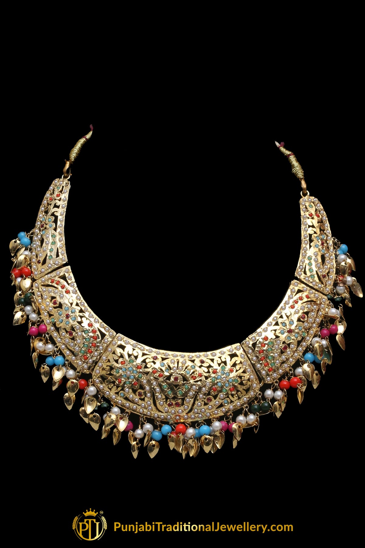 Multi Jadau Pippal Patti Necklace Set By Punjabi Traditional Jewellery