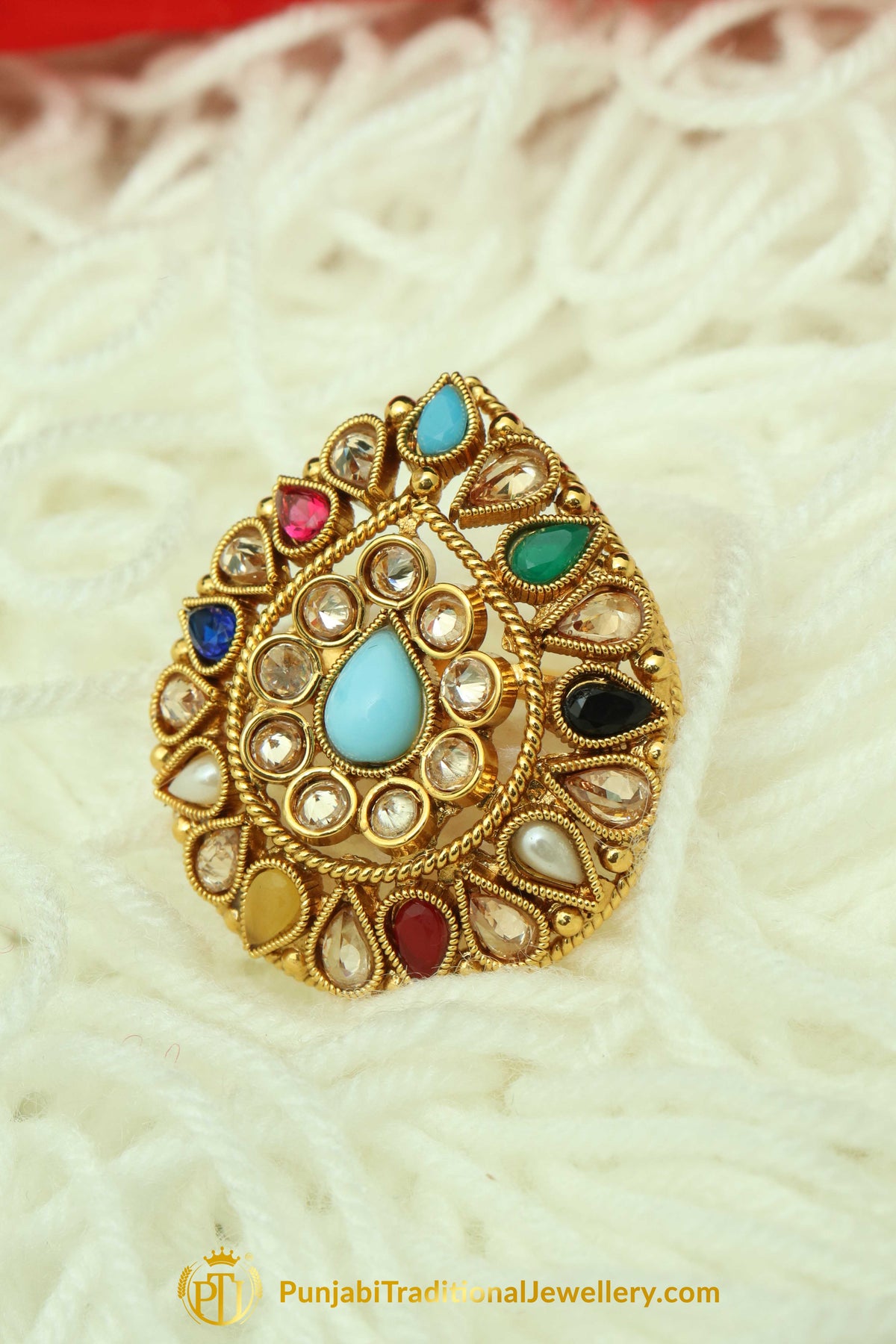 Multi Polki Ring By Punjabi Traditional Jewellery