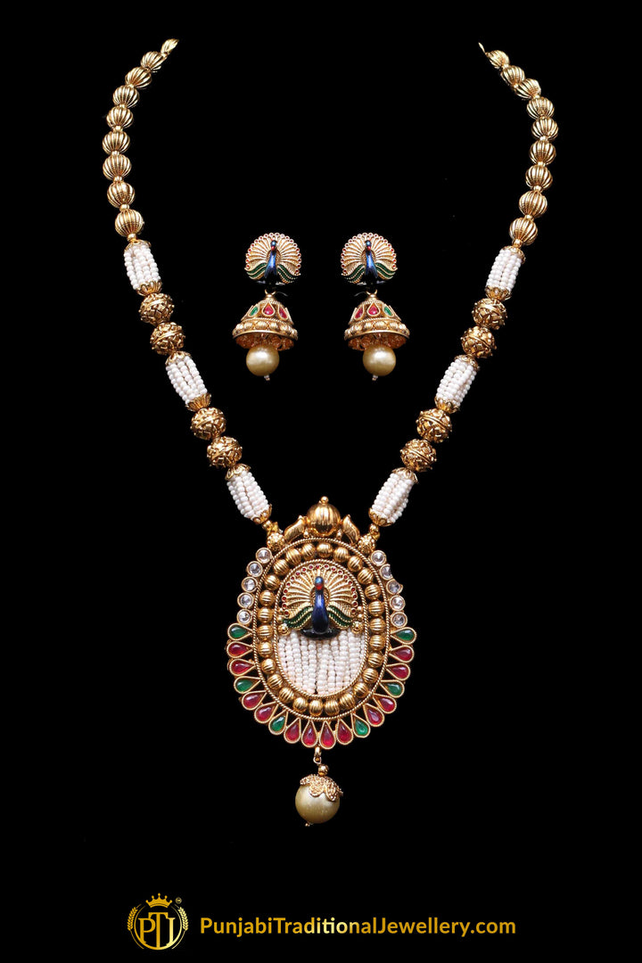 Red & Green Jodha Necklace Set By Punjabi Traditional Jewellery