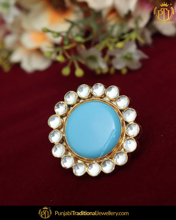 Gold Finished Firozi Kundan Ring | Punjabi Traditional Jewellery Exclusive