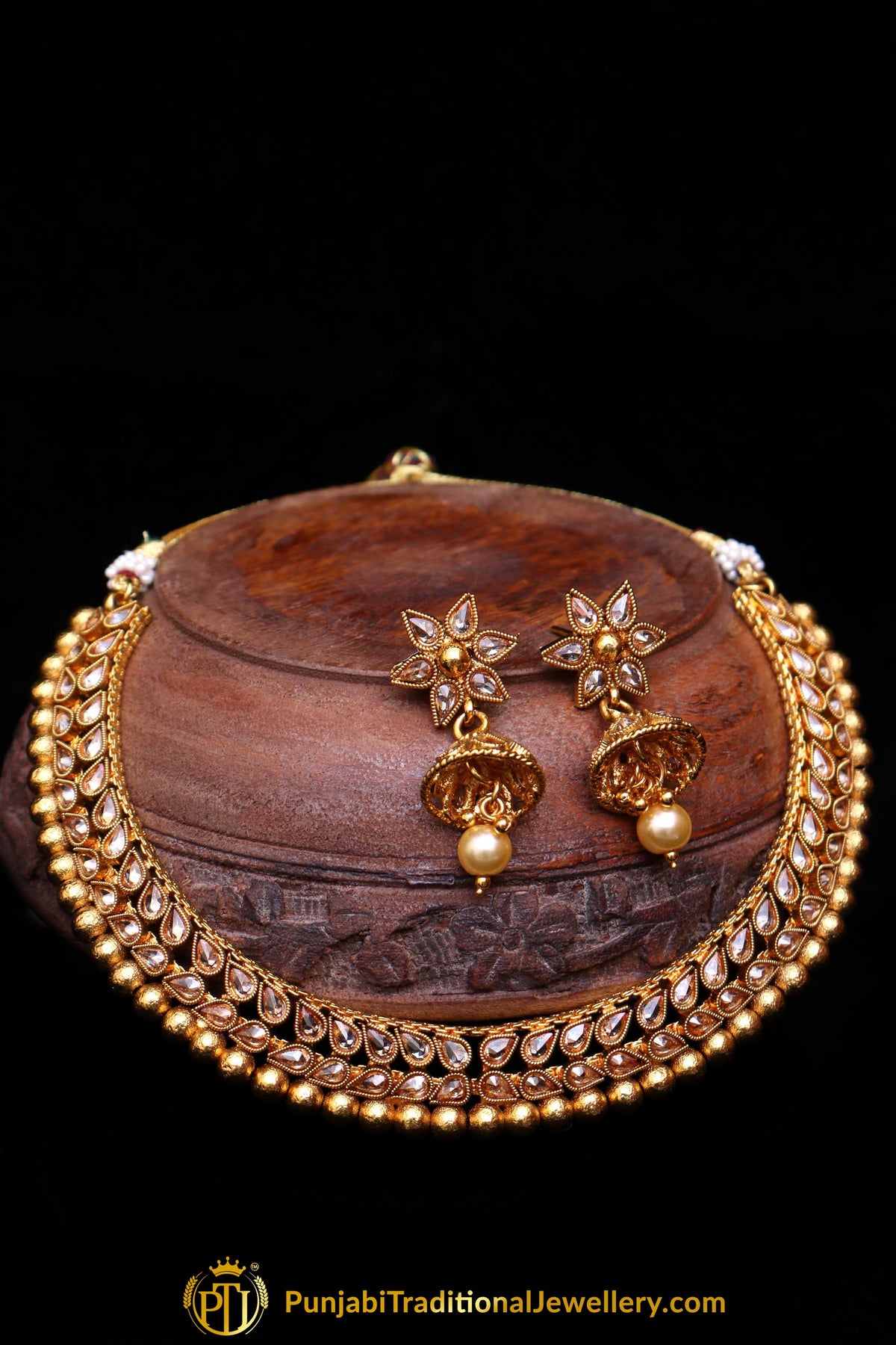 Champagne Stone Necklace Set By Punjabi Traditional Jewellery