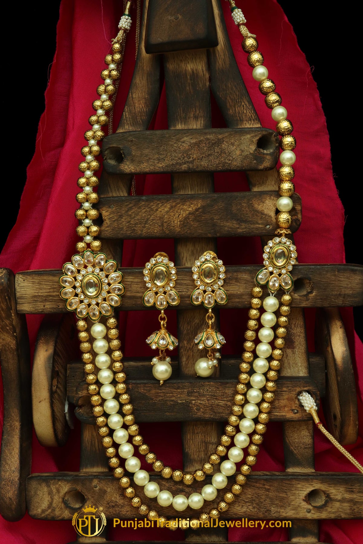 Antique Gold Pearl Necklace Set By Punjabi Traditional Jewellery
