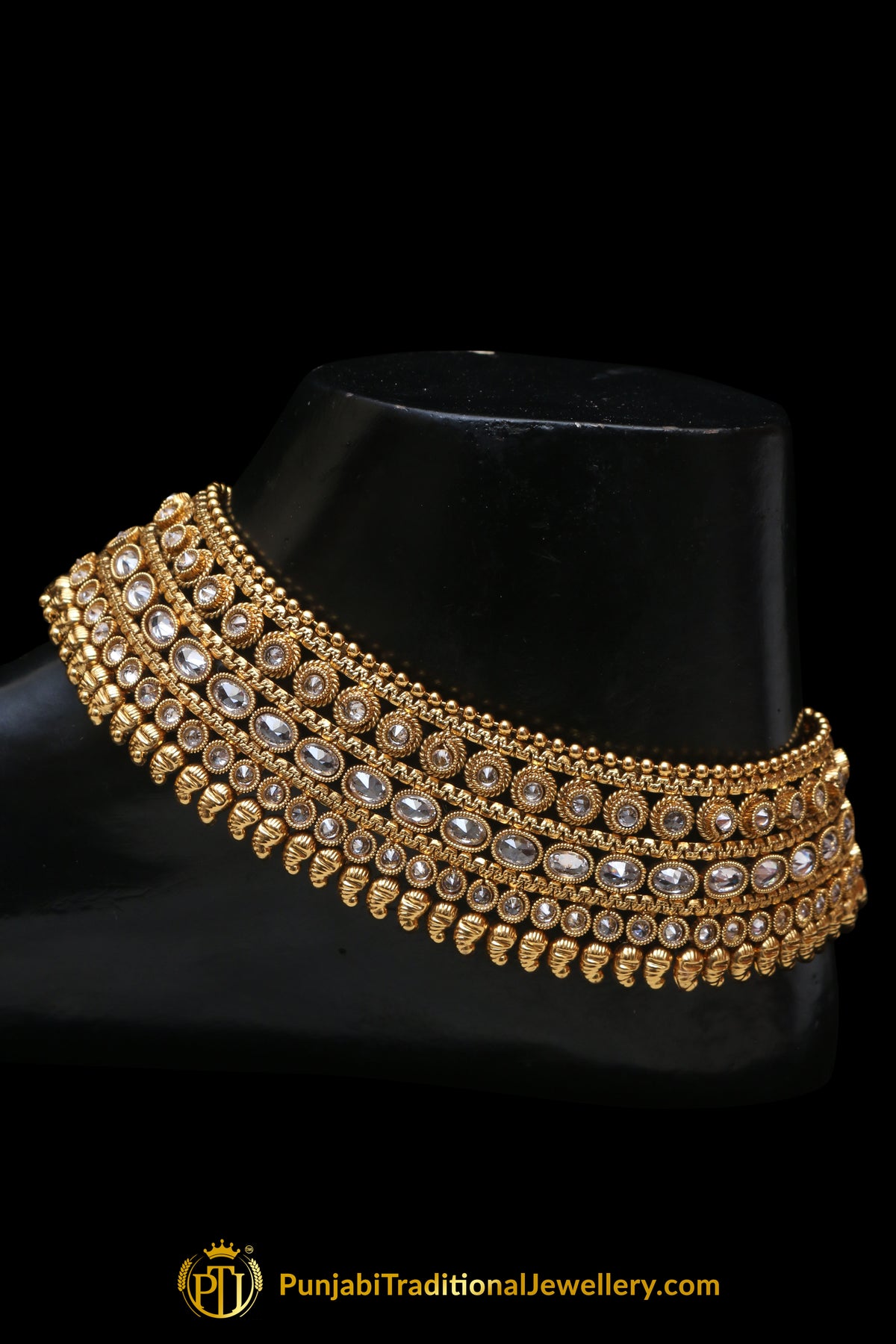 Gold Plated With Polki Payal By Punjabi Traditional Jewellery