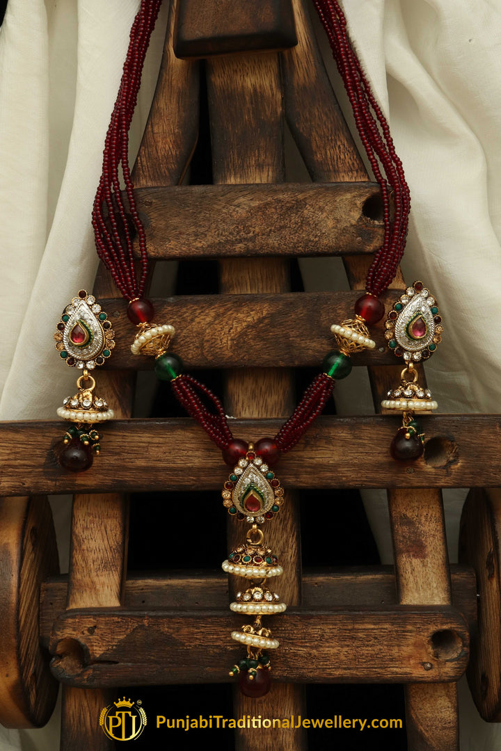 Rubby Panna Pearl Jodha Mala Necklace Set By Punjabi Traditional Jewellery