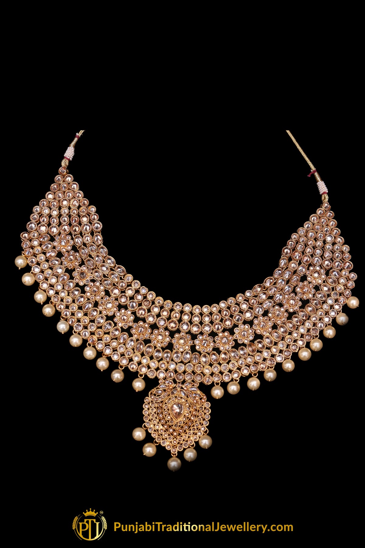 Champagne Stone Necklace Set By Punjabi Traditional Jewellery