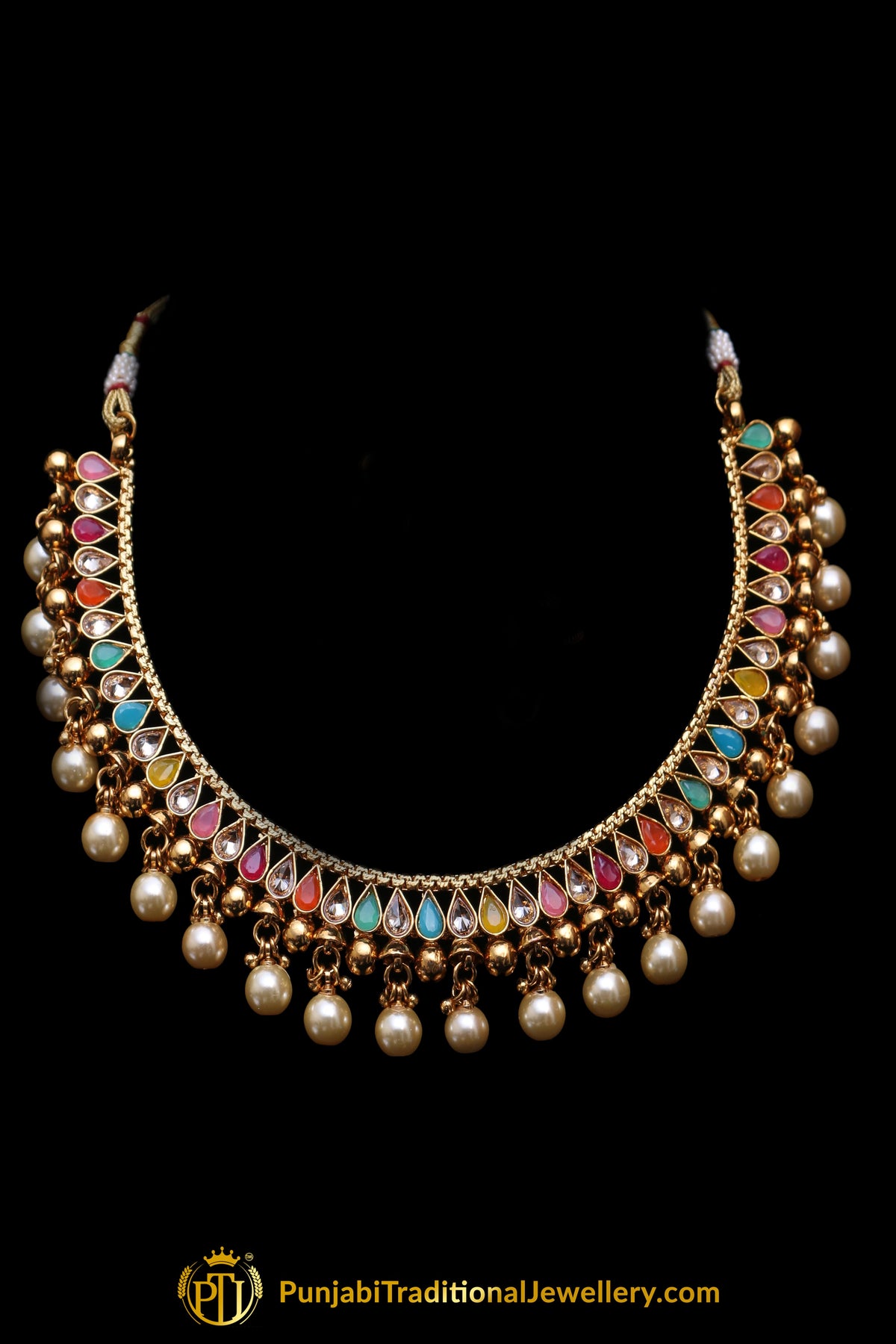 Multi Polki Pearl Necklace Set By Punjabi Traditional Jewellery