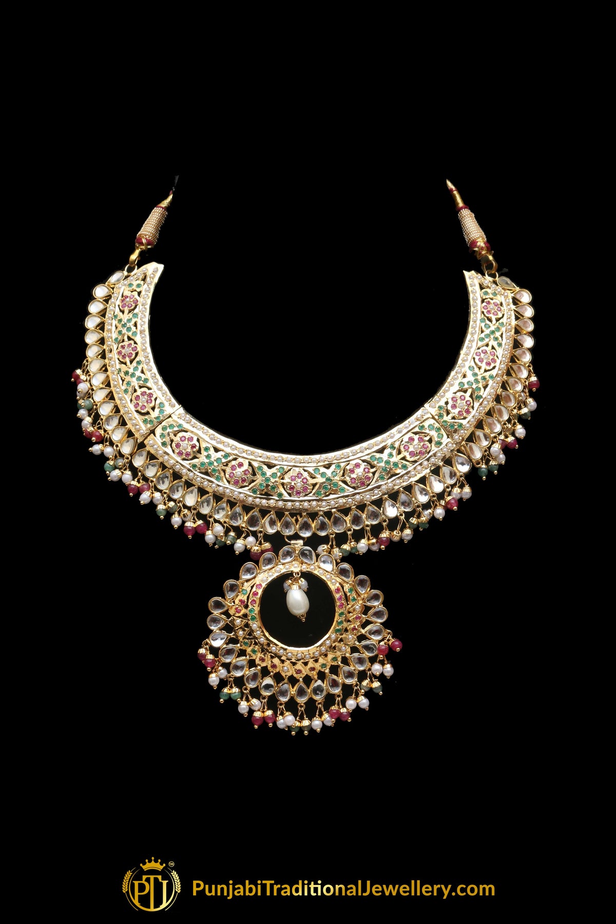 Multi Jadau Pearl Kundan Necklace Set By Punjabi Traditional Jewellery