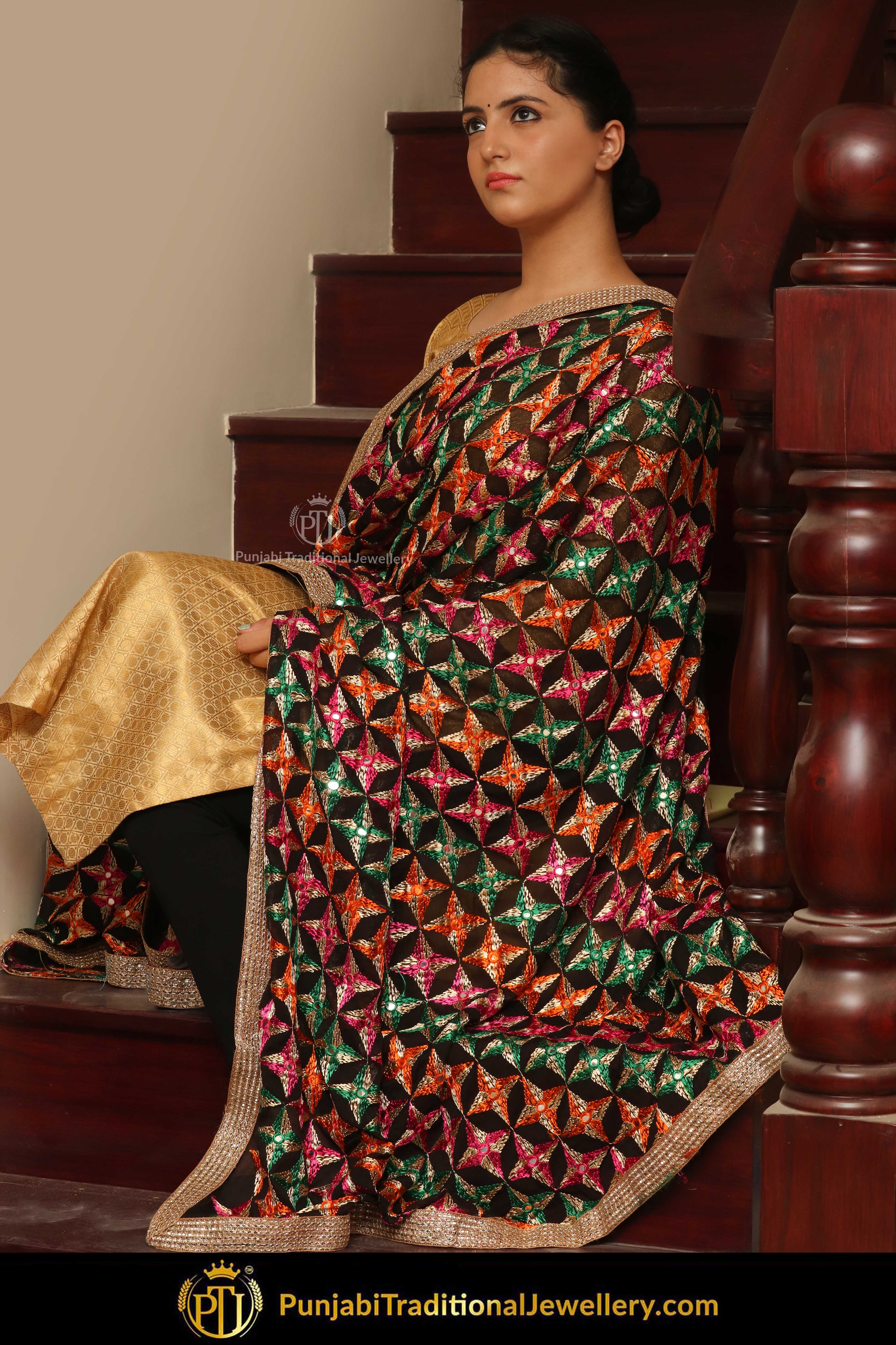 Multi Color Pure Phulkari Dupatta By Punjabi Traditional Jewellery