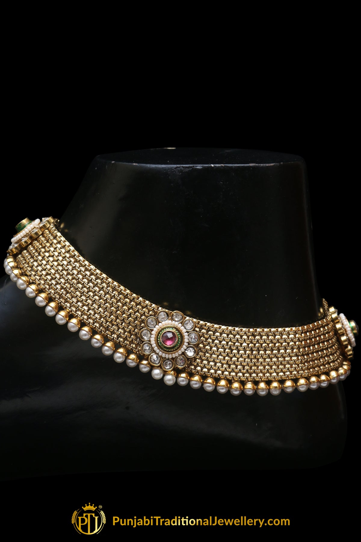 Red Antique Gold, Polki Payal By Punjabi Traditional Jewellery