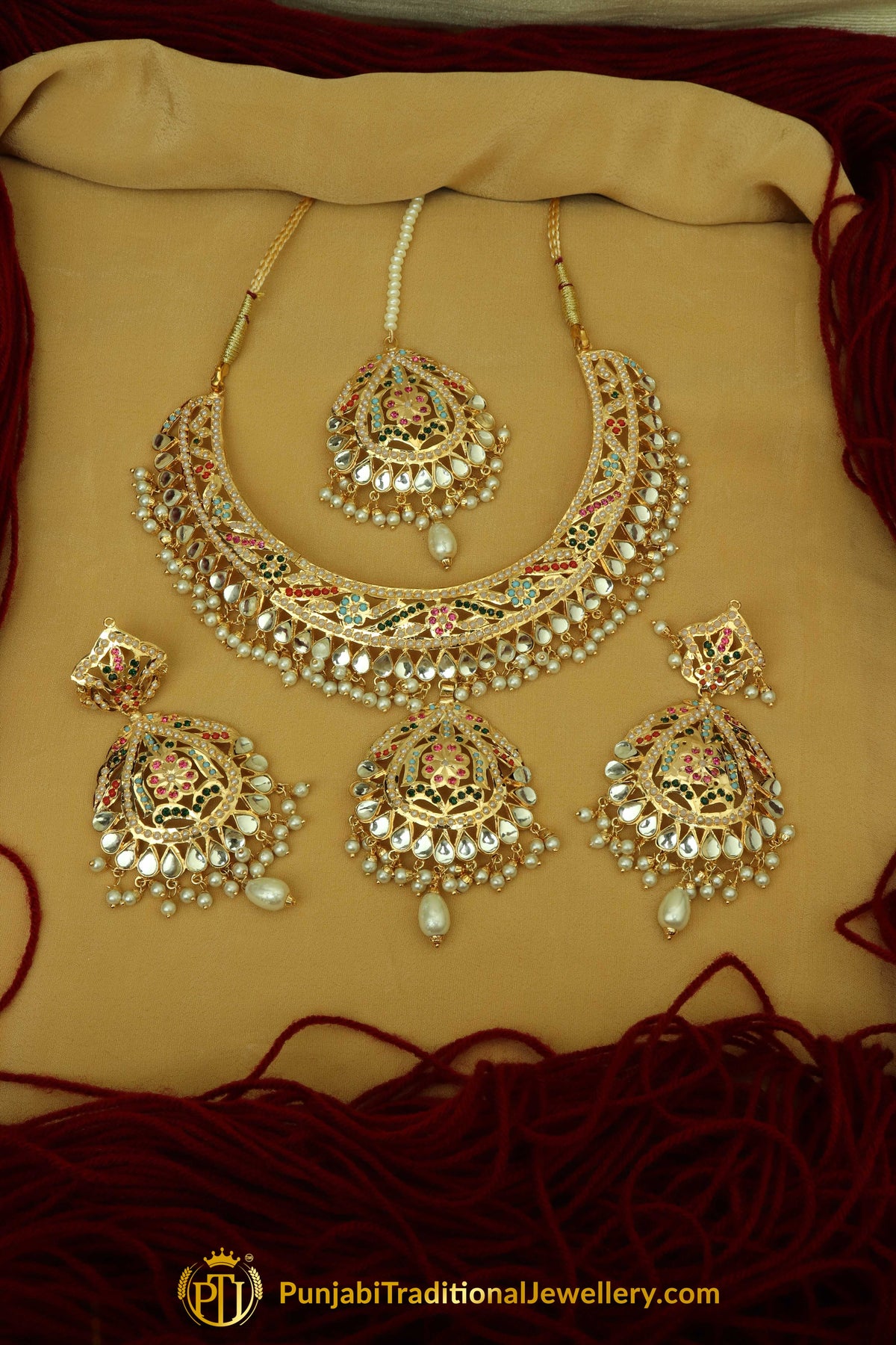 Multi Kundan & Jadau Necklace Set By Punjabi Traditional Jewellery