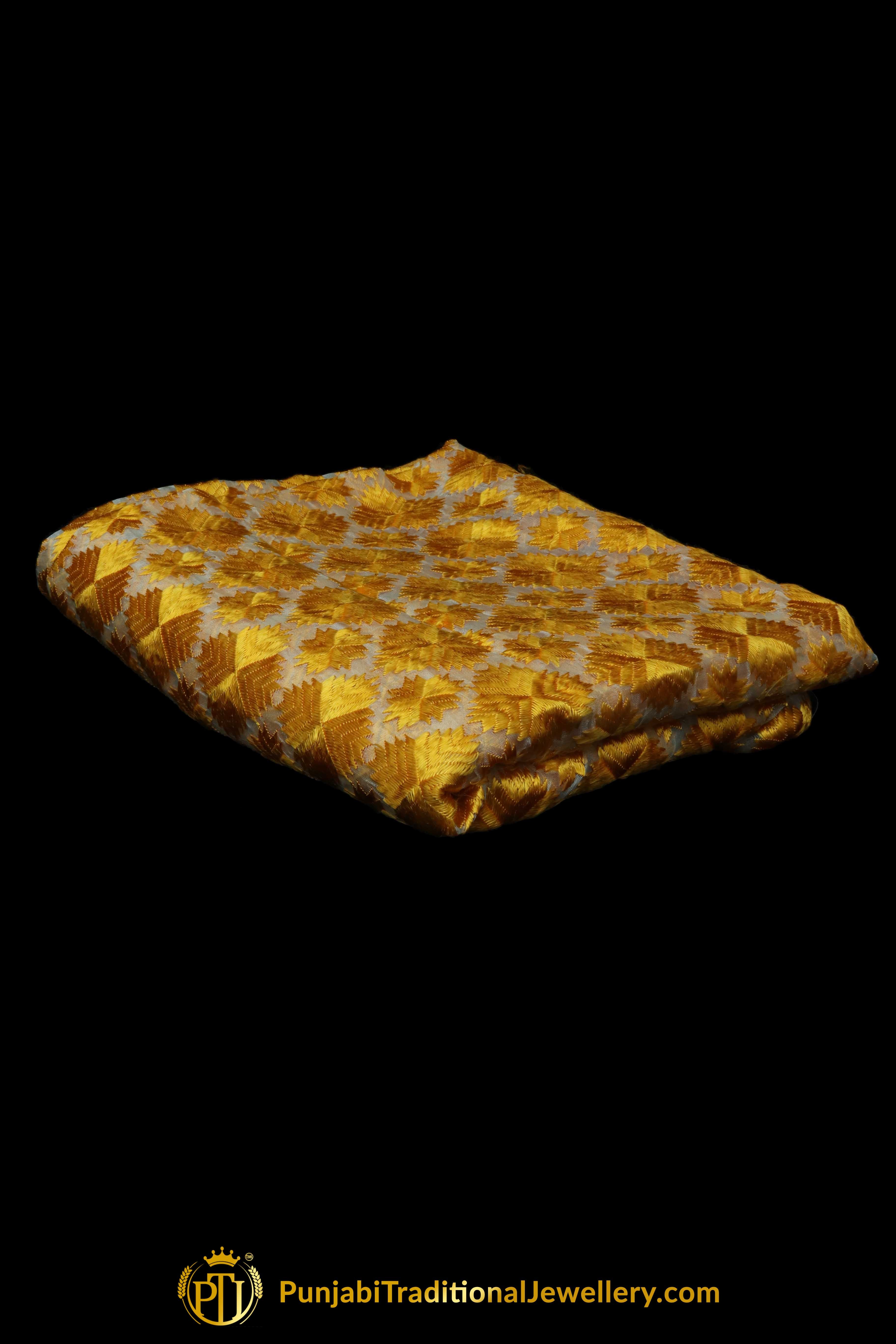 Yellow Color Pure Phulkari Dupatta By Punjabi Traditional Jewellery