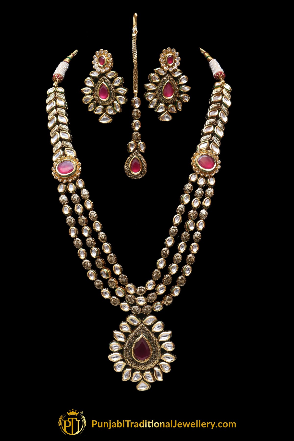 Triple Stringed Kundan With Pendant Necklace Set By Punjabi Traditional Jewellery