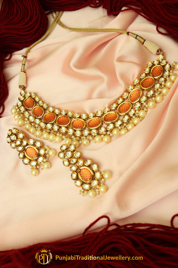 Red Kundan & Pearl Necklace Set By Punjabi Traditional Jewellery