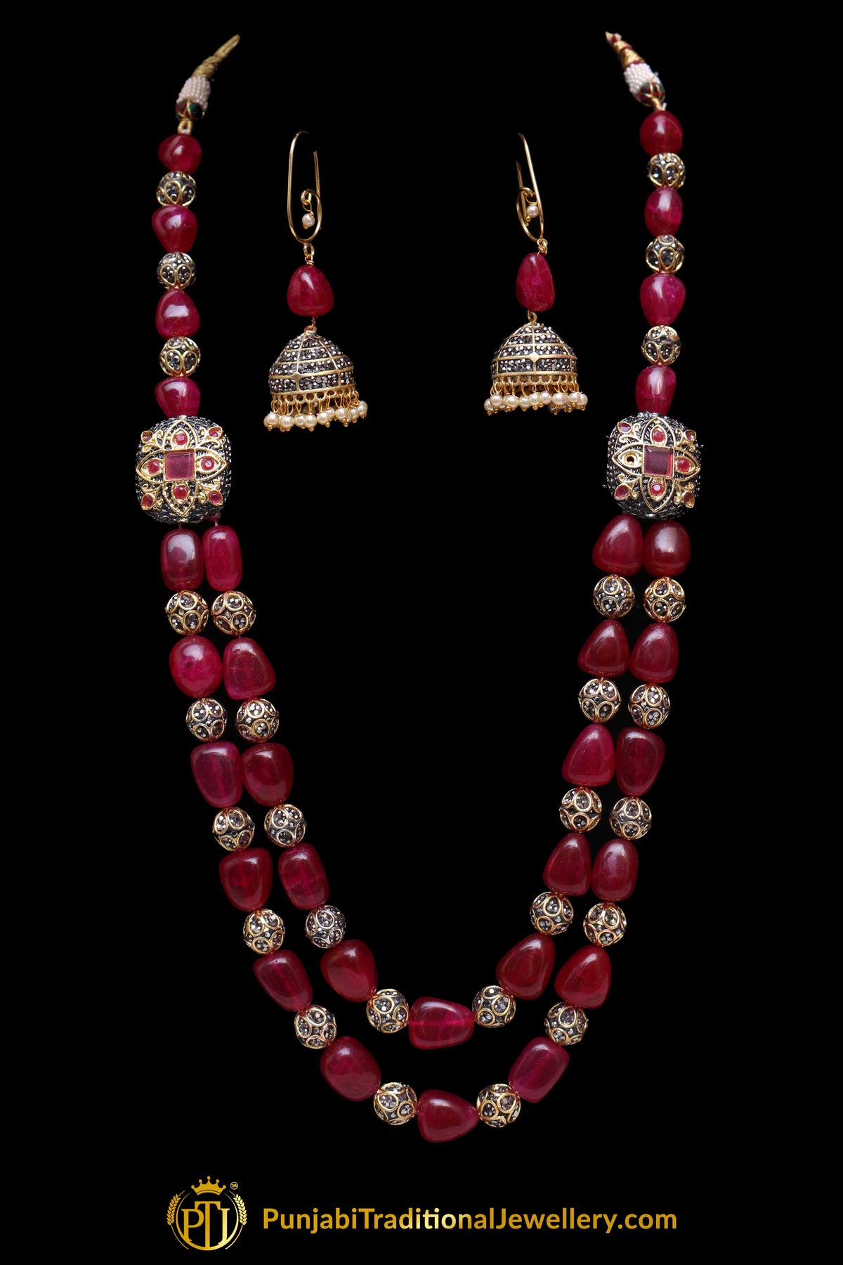 Red Mala Necklace Set By Punjabi Traditional Jewellery